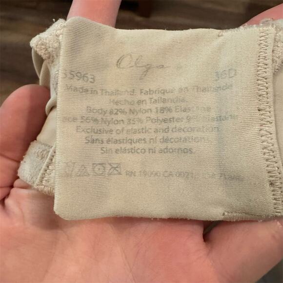 OLGA 35963 Luxury Lift Floral Lace Minimizer Underwire Beige Tan Nude Bra 36D - Picture 6 of 6